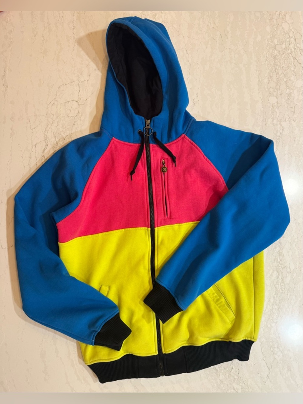 🛹 Men’s Empyre Colorblock Zip Hoodie L Blue Pink Yellow Y2K Skate Streetwear